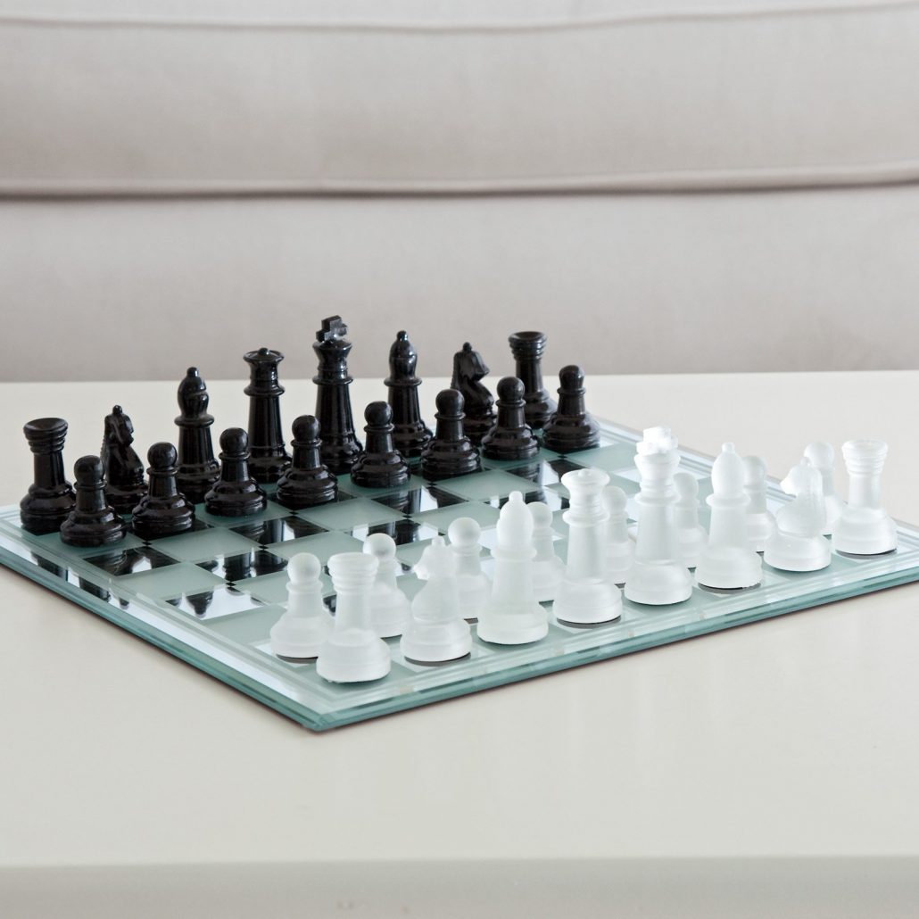 glass chess set mirror