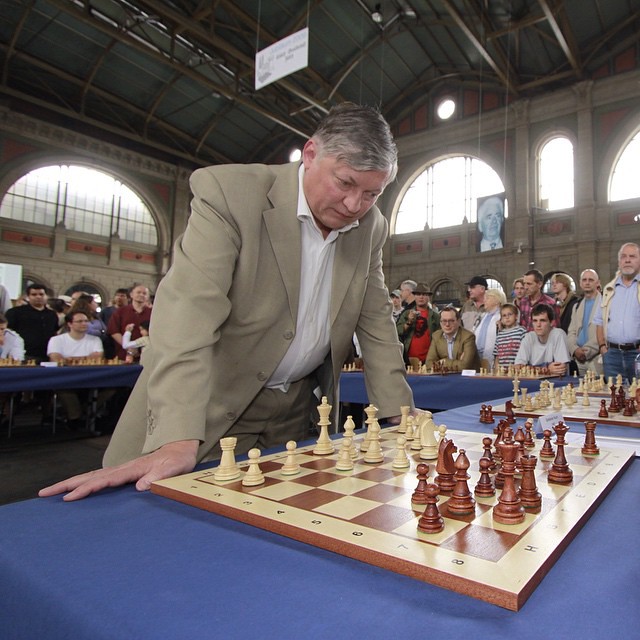 World chess champion Anatoly Karpov training in a gym Stock Photo