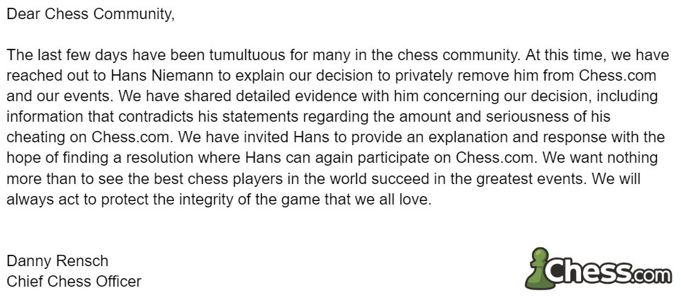 Chess.com cheating statement